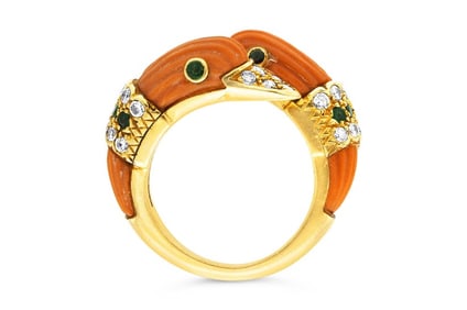 Van Cleef & Arpels 18k Gold Coral Duck Ring