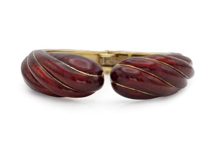 David Webb 1960s Red Enamel 18k Gold Cuff Bracelet