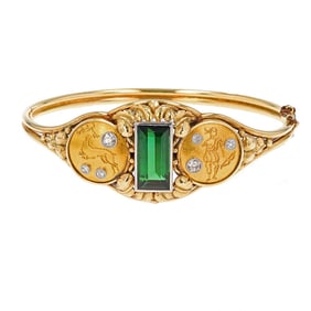 Retro Tourmaline and Diamond Bangle Bracelet