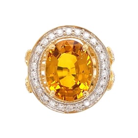 18k Gold 7ct Yellow Sapphire Diamond Ring