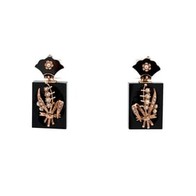 Victorian 14k Gold Onyx Seed Pearl Earrings