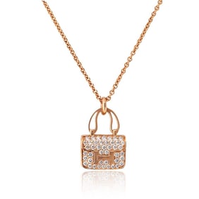 Hermès 18k Rose Gold Diamond Constance Pendant Necklace