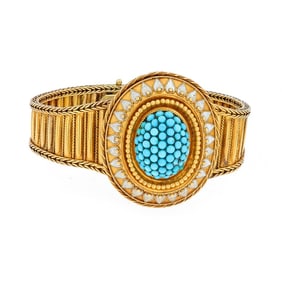 Victorian 20k Gold Turquoise Enamel Bracelet