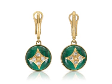 Louis Vuitton 18k Gold Malachite Diamond Earrings
