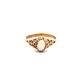Mid-Century 10k Gold Oval Opal Filigree Ring
