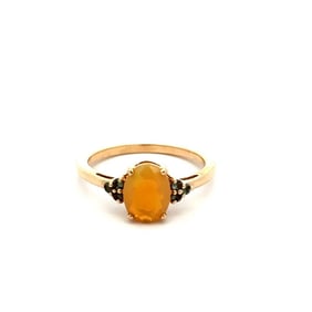 Mid-Century 10k Gold Fire Opal & Sapphire Ring