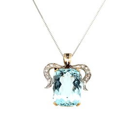 Edwardian 14k Gold Aquamarine Diamond Pendant