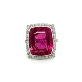 Platinum Rubellite Diamond Filigree Ring