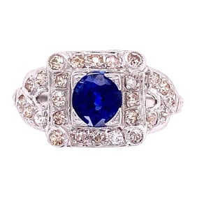 Art Deco 18k White Gold Sapphire Diamond Ring
