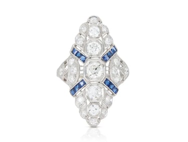 Art Deco Platinum Diamond Sapphire Dinner Ring