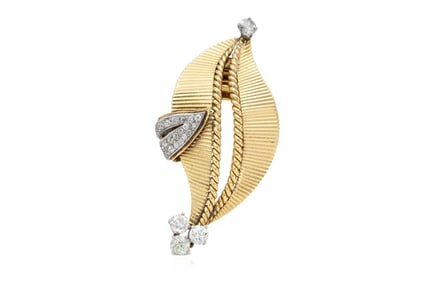 Cartier 18k Gold Diamond Retro Leaf Brooch