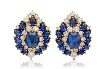 Harry Winston 18k Gold Sapphire Diamond Earrings