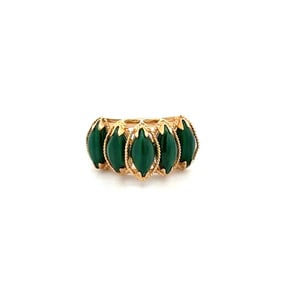 1960s 14k Gold 5 Marquis Malachite Step Down Ring