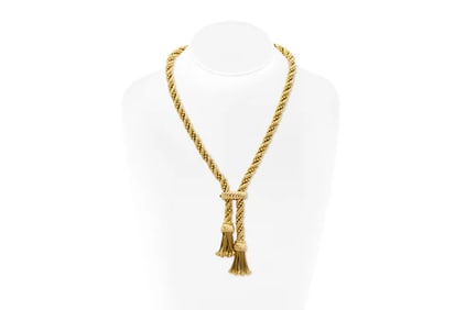 Vintage 18k Gold French Rope Chain Necklace with Tassels