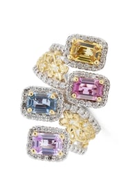 18k White & Yellow Gold 4.50ct Multi-Color Sapphire & 1.20tcw Diamond Ring by Stambolian