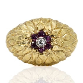 18K Retro Ruby and Diamond Floral Ring