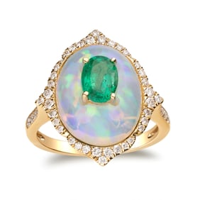 Contemporary 14k Gold Emerald & Opal Ring