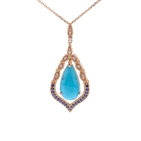 Contemporary 18k Gold Turquoise & Sapphire Pendant