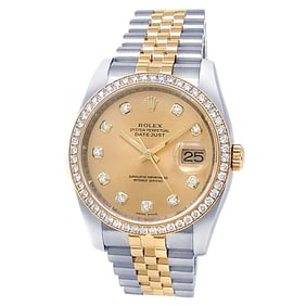 Rolex 18k Gold & Steel Datejust Diamond Champagne Watch
