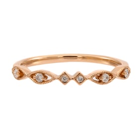 14k Rose Gold Diamond Milgrain Band Ring