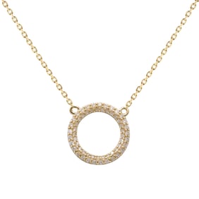14k Gold Diamond Circle Pendant Necklace