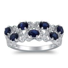 14k White Gold Blue Sapphire Diamond Ring