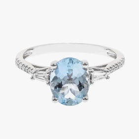 14k White Gold Aquamarine Diamond Ring