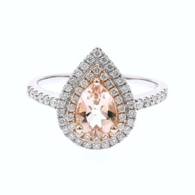 14k Rose Gold Morganite Diamond Halo Ring