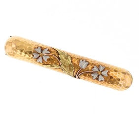 Antique 18k Multicolor Gold Floral Bar Pin