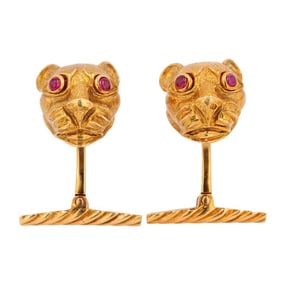 David Webb 18k Gold Leopard Ruby Eye Cufflinks