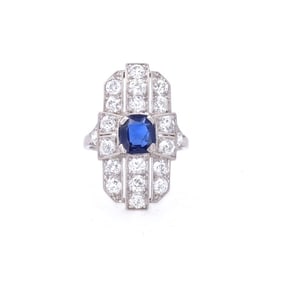 Art Deco Platinum Sapphire Diamond Ring