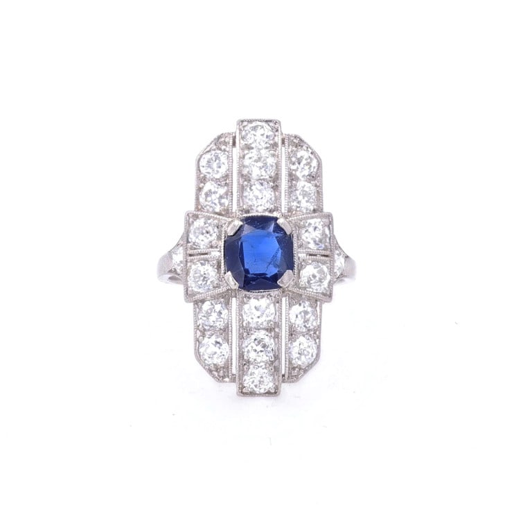 Art Deco Platinum Sapphire Diamond Ring (1 of 3)