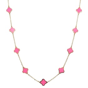 14k Gold Pink Enamel Alhambra Necklace