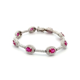 14k White Gold Ruby Diamond Link Bracelet