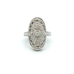 14k White Gold Diamond Cluster Navette Ring