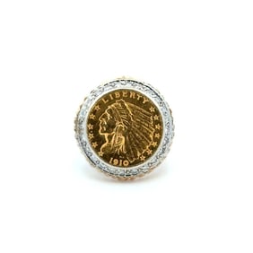 14k 22k Gold 1910 Indian Head Coin Diamond Ring