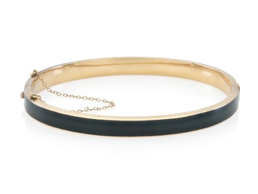 Victorian 18k Gold Black Enamel Hinged Bangle