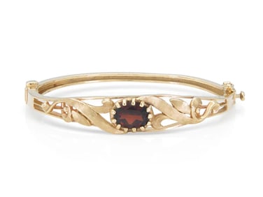 Victorian 14k Gold Garnet Hinged Bangle Bracelet