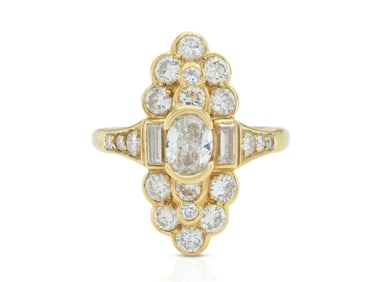 1980s French 18k Gold 2.50ct Diamond Navette Ring