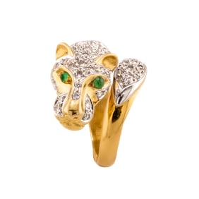 18k Gold Diamond Emerald Panther Ring