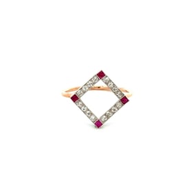 Art Deco Platinum 18k Diamond Ruby Ring