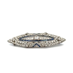 Art Deco Platinum Diamond Sapphire Brooch