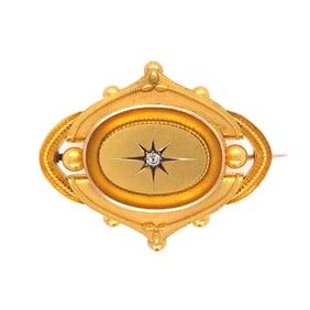 Victorian 15k Gold Diamond Locket Brooch