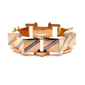 Retro 14k Two-Tone Gold Engraved Link Bracelet