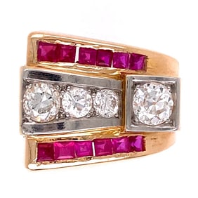 Retro 14k Rose Gold Diamond Ruby Ring