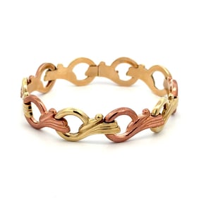 Retro 14k Two-Tone Green Rose Gold Floral Bracelet