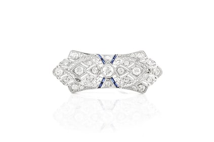 Edwardian 18k Gold 3.00ct Diamond Sapphire Brooch