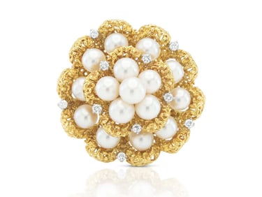 1950s Tiffany & Co. Gold Pearl Diamond Brooch