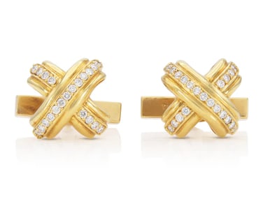 Tiffany & Co. 18k Gold Diamond X Cufflinks