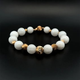 14k Gold White Quartz Bead Bracelet